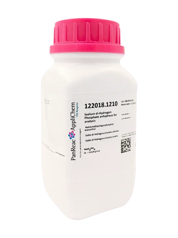 Sodio di-Hidrógeno Fosfato anhidro para análisis. Envase plástico 500 gr. CAS 7558-80-7 CODIGO DE COMPRA: PANR122018.1210