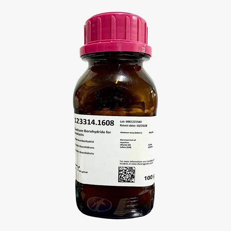 Sodio Borohidruro para análisis. CAS 16940-66-2 . Frasco de vidrio ámbar de 100 g. CODIGO DE COMPRA: PANR123314.1608