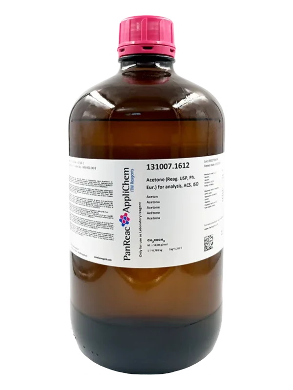 Acetona (Reag. USP, Ph. Eur.) para análisis, ACS, ISO en envase de vidrio ámbar de 2,5 Lt. CAS 67-64-1 . CODIGO DE COMPRA: PANR131007.1612