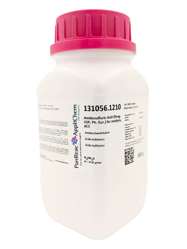 Ácido Amidosulfúrico (Reag. USP, Ph. Eur.) para análisis, ACS. CAS 5329-14-6. Envase plástico de 500 gr. CODIGO DE COMPRA: PANR131056.1210