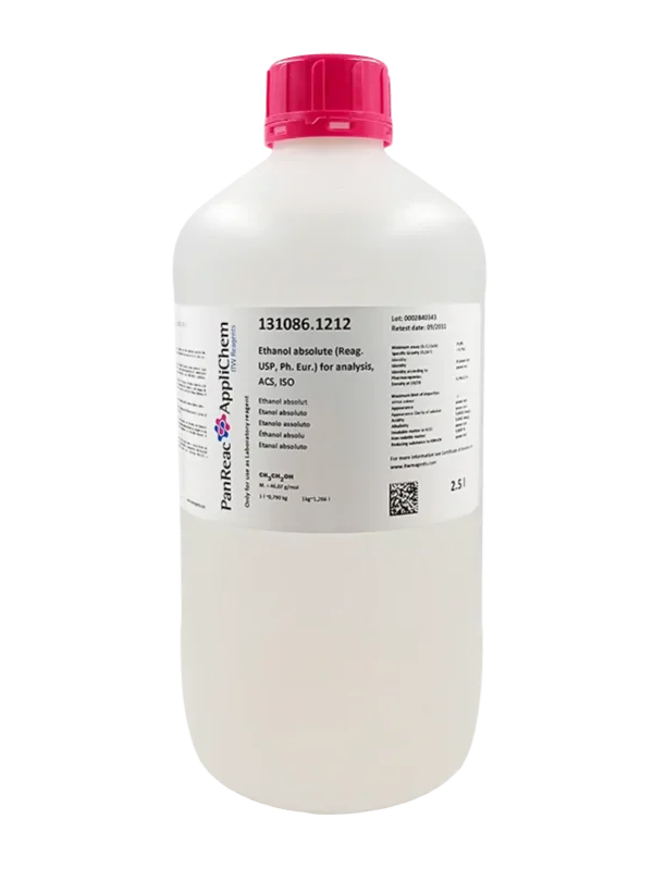 Etanol absoluto (Reag. USP, Ph. Eur.) para análisis, ACS, ISO. Envase plástico de 2,5 Litros. CAS 64-17-5. CODIGO DE COMPRA: PANR131086.1212