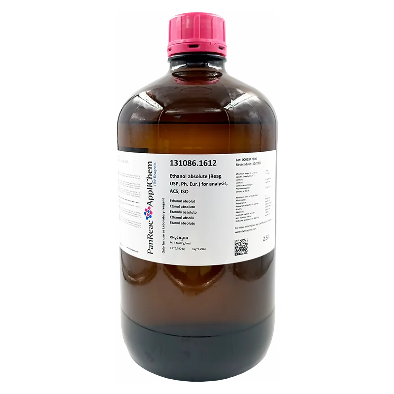 Etanol absoluto (Reag. USP, Ph. Eur.) para análisis, ACS, ISO. CAS 64-17-5 . Botella de vidrio ámbar de 2,5 Lt. CODIGO DE COMPRA: PANR131086.1612