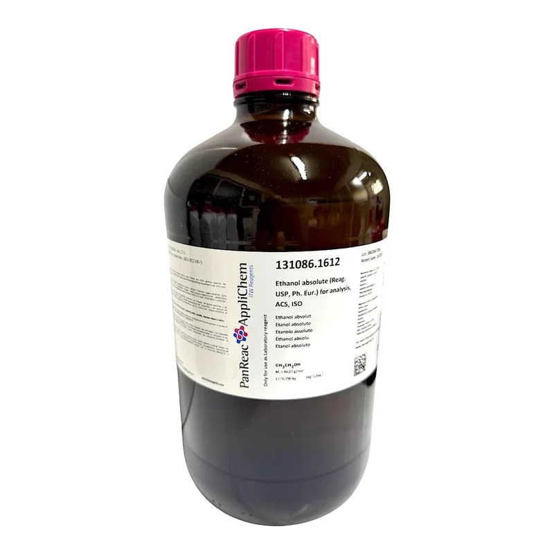 Etanol absoluto (Reag. USP, Ph. Eur.) para análisis, ACS, ISO. CAS 64-17-5 . Botella de vidrio ámbar de 2,5 Lt. CODIGO DE COMPRA: PANR131086.1612
