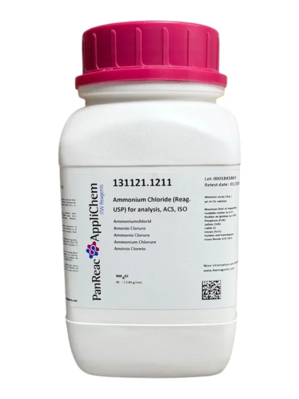 Amonio Cloruro (Reag. USP) para análisis, ACS, ISO. CAS[12125-02-9]. Envase plástico de 1 Kg. CODIGO DE COMPRA: PANR131121.1211