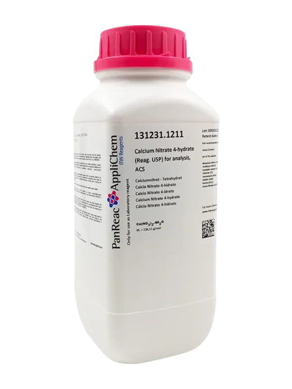 Calcio Nitrato 4-hidrato (Reag. USP) para análisis, ACS. CAS 13477-34-4 . Envase de 1 Kg. CODIGO DE COMPRA: PANR131231.1211