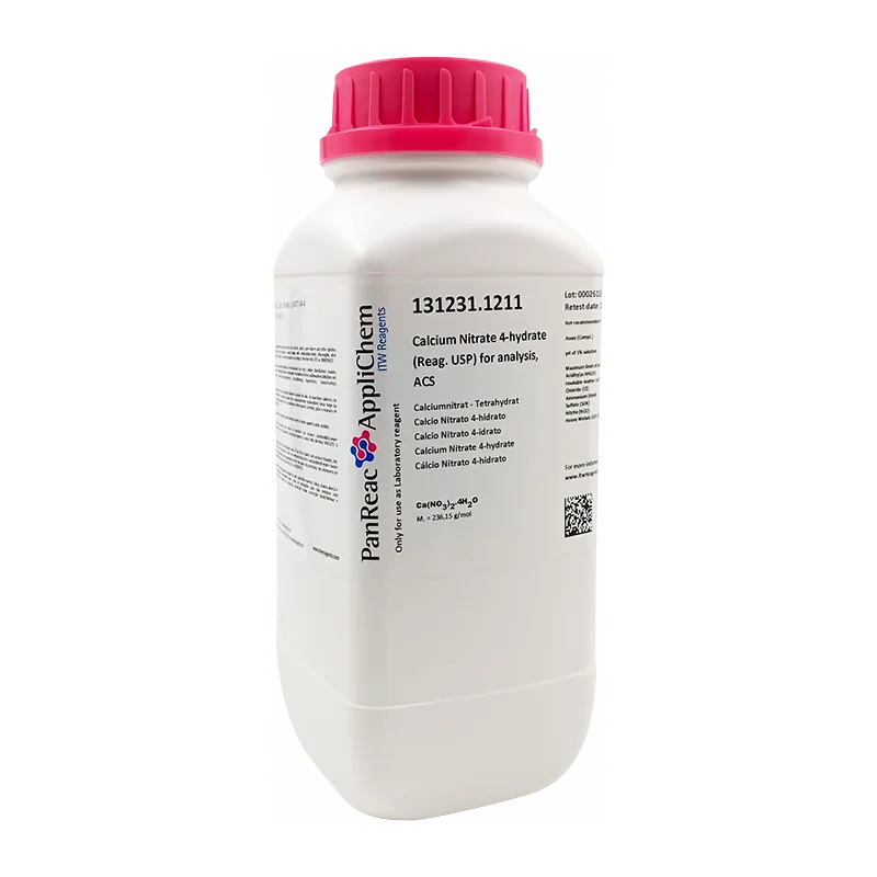 Calcio Nitrato 4-hidrato (Reag. USP) para análisis, ACS. CAS 13477-34-4 . Envase de 1 Kg. CODIGO DE COMPRA: PANR131231.1211