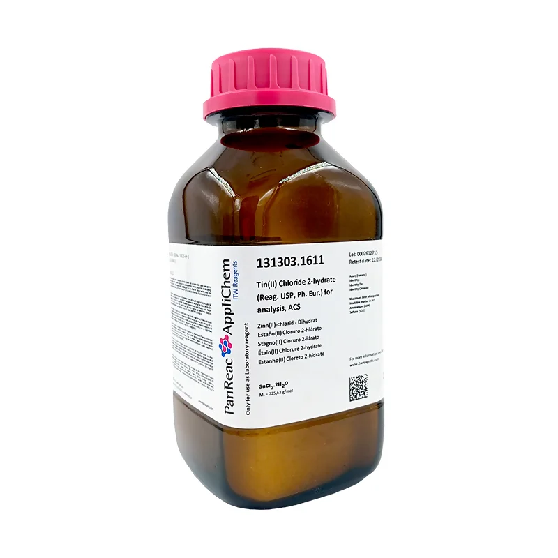 Estaño(II) Cloruro 2-hidrato (Reag. USP, Ph. Eur.) para análisis, ACS. Envase vidrio ámbar de 1 Kg. CAS 10025-69-1. CODIGO DE COMPRA: PANR131303.1611