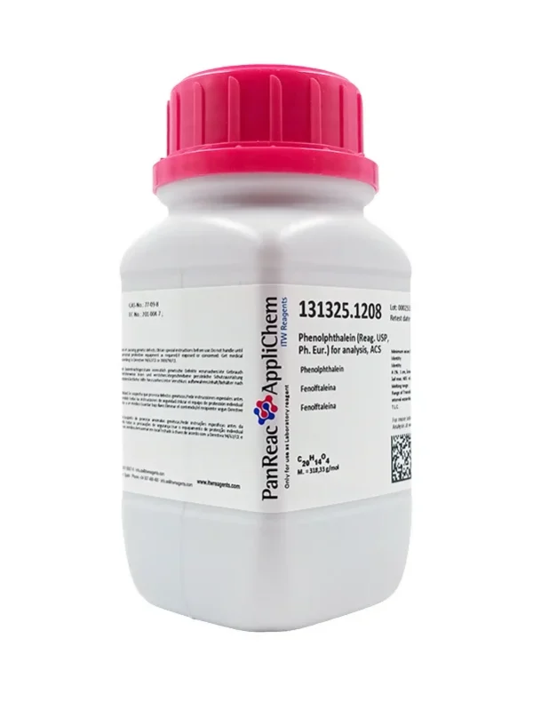Fenolftaleína (Reag. USP, Ph. Eur.) para análisis, ACS. Envase plástico de 100 gr. CAS 77-09-8 . CODIGO DE COMPRA: PANR131325.1208