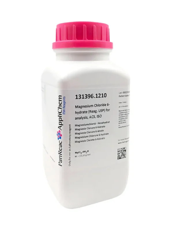 Magnesio Cloruro 6-hidrato (Reag. USP) para análisis, ACS, ISO. CAS 7791-18-6. Envase de 500 gr. CODIGO DE COMPRA: PANR131396.1210