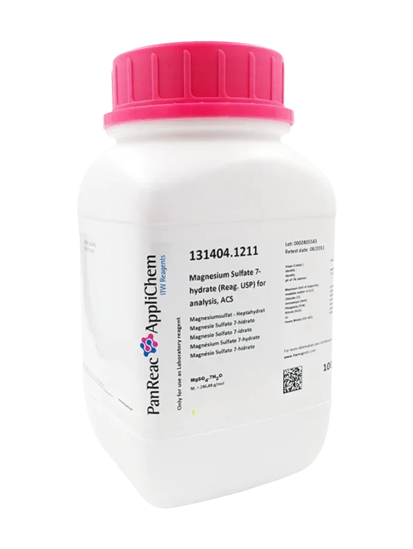 Magnesio Sulfato 7-hidrato (Reag. USP) para análisis, ACS. CAS 10034-99-8 . Envase de 1 Kg. CODIGO DE COMPRA : PANR131404.1211