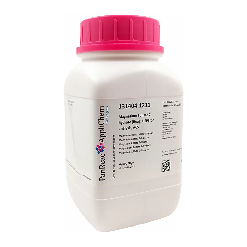 Magnesio Sulfato 7-hidrato (Reag. USP) para análisis, ACS. CAS 10034-99-8 . Envase de 1 Kg. CODIGO DE COMPRA : PANR131404.1211