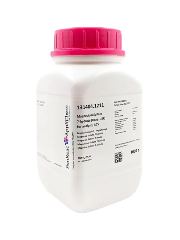 Magnesio Sulfato 7-hidrato (Reag. USP) para análisis, ACS. CAS 10034-99-8. Envase de 1 Kg. CODIGO DE COMPRA : PANR131404.1211