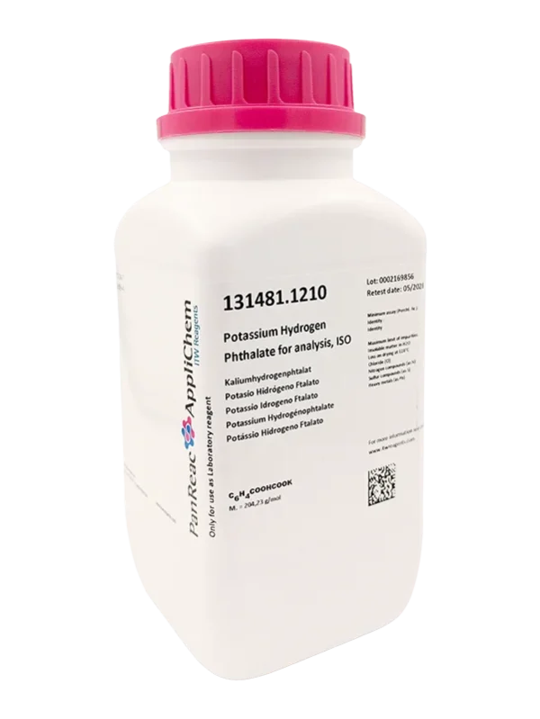 Potasio Hidrógeno Ftalato para análisis, ISO. CAS 877-24-7 . Envase de 500 gr. CODIGO DE COMPRA: PANR131481.1210