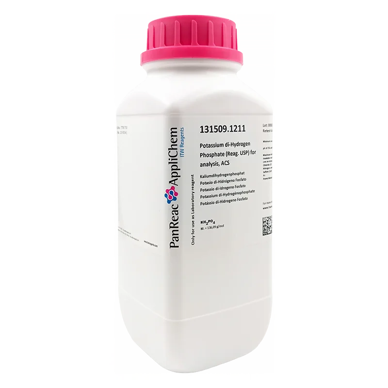 Potasio di-Hidrógeno Fosfato (Reag. USP) para análisis, ACS. CAS 7778-77-0 . Envase de 1 Kg. CODIGO DE COMPRA: PANR131509.1211