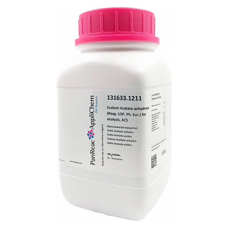 Sodio Acetato anhidro (Reag. USP, Ph. Eur.) para análisis, ACS. Envase plástico de 1 Kg. CAS 127-09-3 . CODIGO DE COMPRA: PANR131633.1211