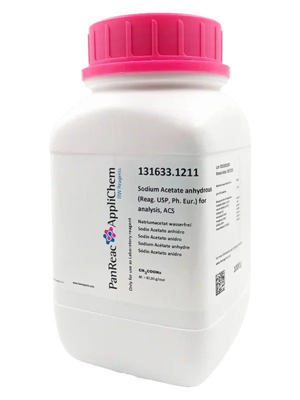 Sodio Acetato anhidro (Reag. USP, Ph. Eur.) para análisis, ACS. Envase plástico de 1 Kg. CAS 127-09-3 . CODIGO DE COMPRA: PANR131633.1211