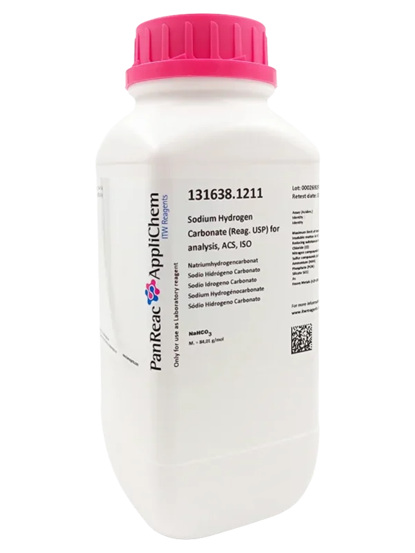 Sodio Hidrógeno Carbonato (Reag. USP) para análisis, ACS, ISO. Envase de plástico de 1Kg. CAS 144-55-8 . CODIGO DE COMPRA: PANR131638.1211