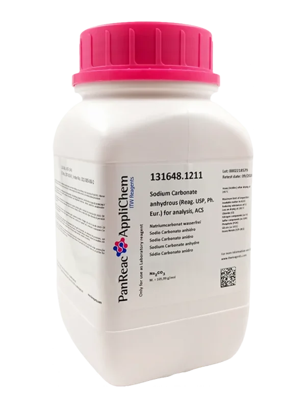 Sodio Carbonato anhidro (Reag. USP, Ph. Eur.) para análisis, ACS. CAS 497-19-8 . Envase de un kilo. CODIGO DE COMPRA PANR131648.1211