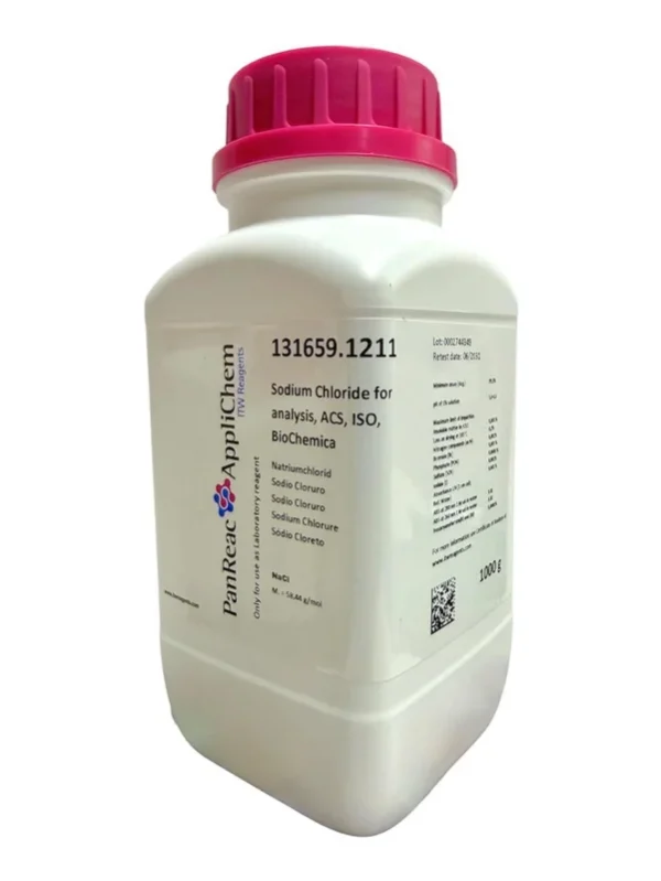 Sodio Cloruro para análisis, ACS, ISO, BioChemica. CAS 7647-14-5 . Envase de un kilo. CODIGO DE COMPRA: PANR131659.1211