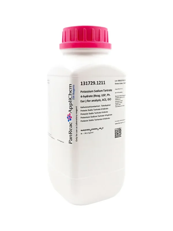 Potasio Sodio Tartrato 4-hidrato (Reag. USP, Ph. Eur.) para análisis, ACS, ISO. CAS 6381-59-5 .Envase de 1 Kg. CODIGO DE COMPRA : 131729.1211