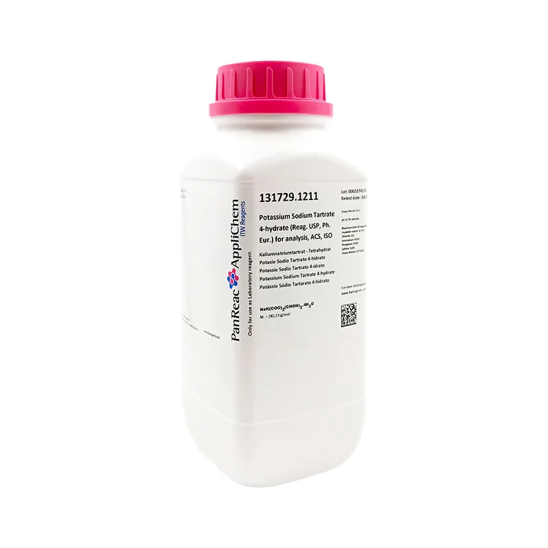 Potasio Sodio Tartrato 4-hidrato (Reag. USP, Ph. Eur.) para análisis, ACS, ISO. CAS 6381-59-5 .Envase de 1 Kg. CODIGO DE COMPRA : 131729.1211