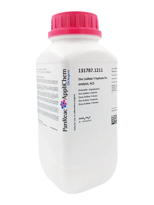 Zinc Sulfato 7-hidrato para análisis, ACS. Envase plástico de 1 Kg. CAS 7446-20-0 . CODIGO DE COMPRA: PANR131787.1211