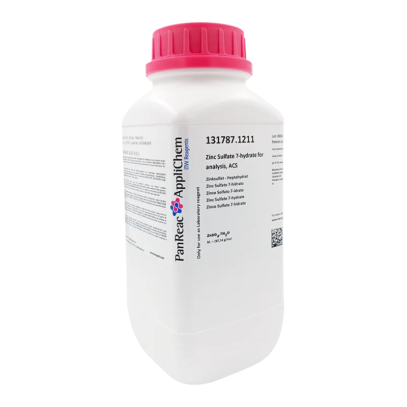 Zinc Sulfato 7-hidrato para análisis, ACS. Envase plástico de 1 Kg. CAS 7446-20-0 . CODIGO DE COMPRA: PANR131787.1211