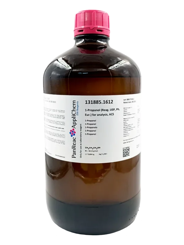 1-Propanol (Reag. USP, Ph. Eur.) para análisis, ACS. CAS 71-23-8 . Botella de vidrio ámbar de 2,5 L. CODIGO DE COMPRA: PANR131885.1612