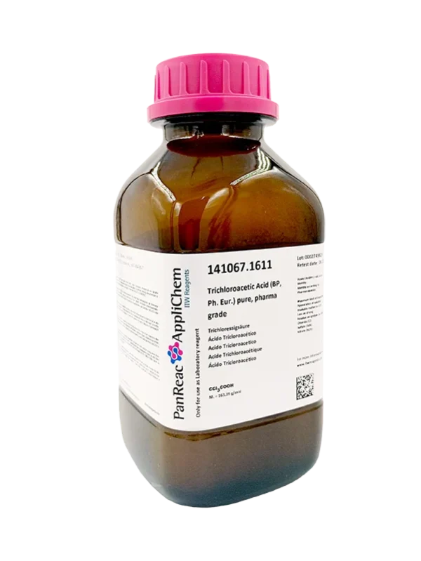 Ácido Tricloroacético (BP, Ph. Eur.) puro, grado farma. Envase de vidrio ámbar de 1 Kg. CAS 76-03-9. CODIGO DE COMPRA: PANR141067.1611