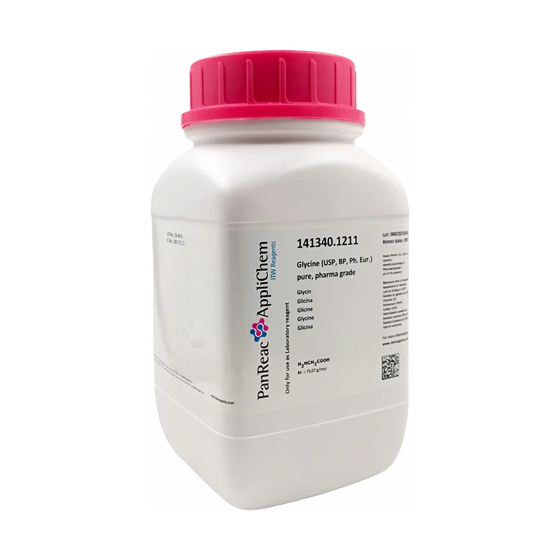 Glicina (USP, BP, Ph. Eur.) puro, grado farma. CAS 56-40-6 . Envase de 1 Kg. CODIGO DE COMPRA: PANR141340.1211