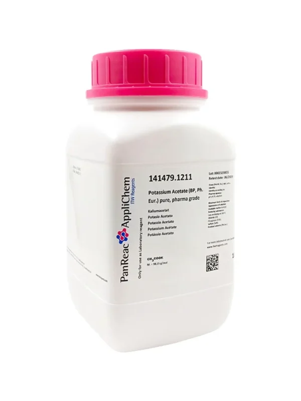 Potasio Acetato (BP, Ph. Eur.) puro, grado farma. CAS 127-08-2. Envase de 1 Kg. CODIGO DE COMPRA: PANR141479.1211