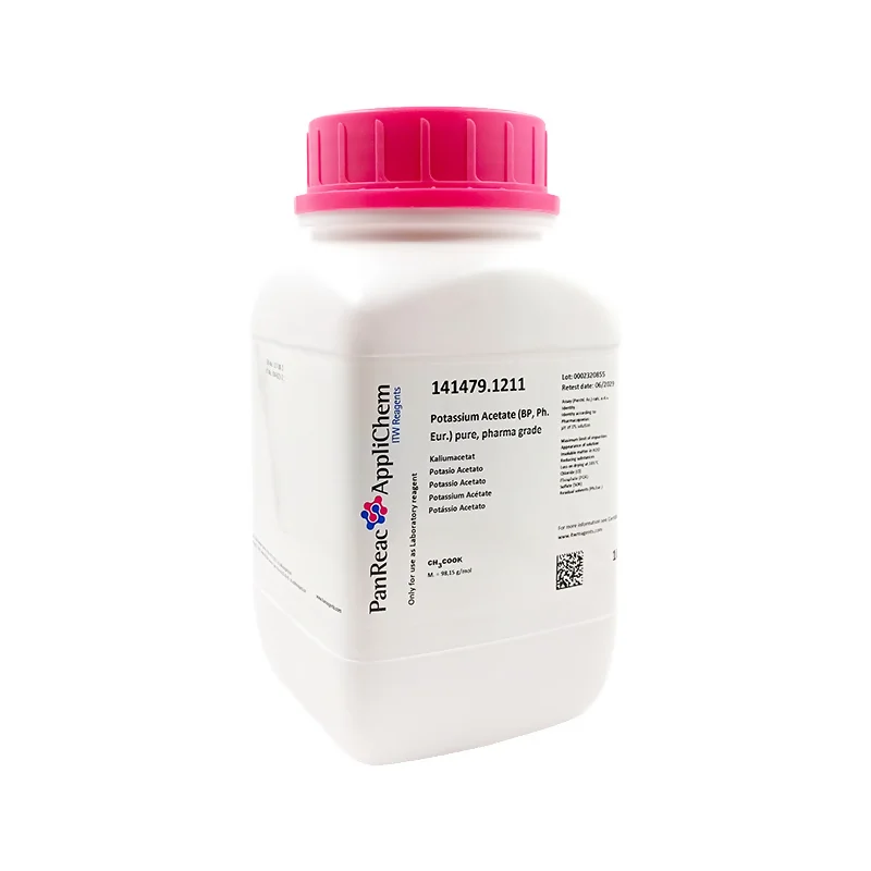 Potasio Acetato (BP, Ph. Eur.) puro, grado farma. CAS 127-08-2. Envase de 1 Kg. CODIGO DE COMPRA: PANR141479.1211