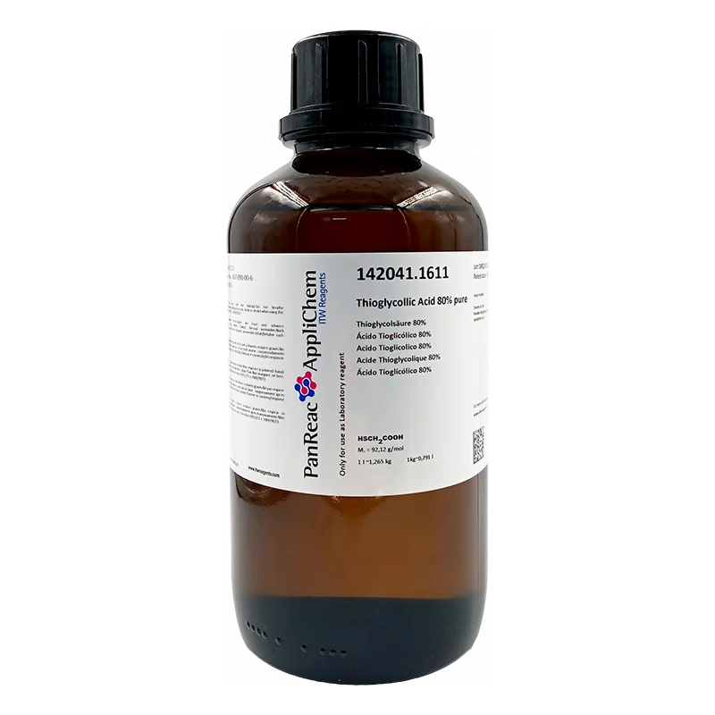 Ácido Tioglicólico 80% puro. CAS 68-11-1 . Botella de vidrio ámbar de 1 Lt. CODIGO DE COMPRA: PANR142041.1611