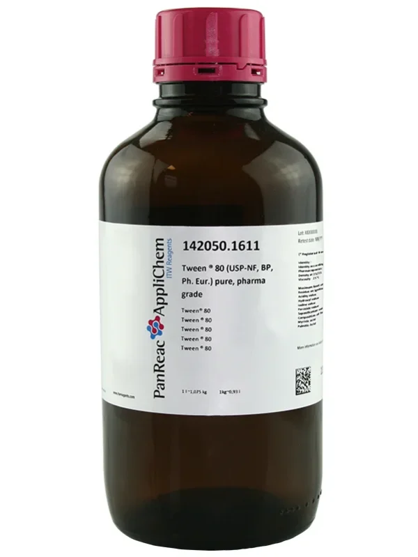 Tween ® 80 (USP-NF, BP, Ph. Eur.) grado farma, BioChemica. CAS 9005-65-6. ENVASE: Vidrio de 1 Lt. CODIGO DE COMPRA: PANR142050.1611