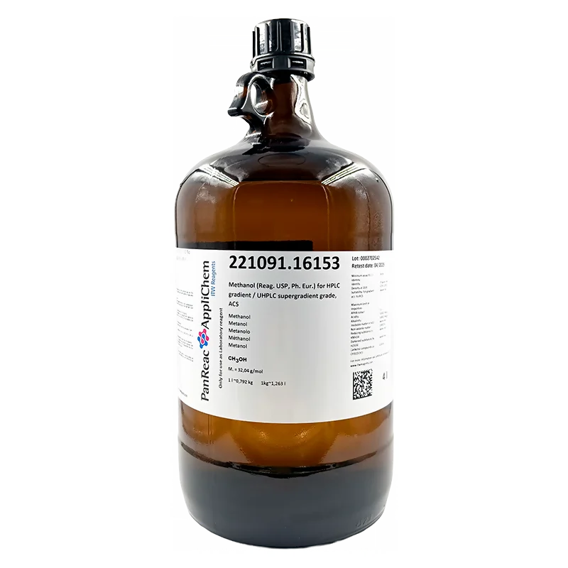 Metanol (Reag. USP, Ph. Eur.) grado HPLC gradiente / UHPLC supergradiente, ACS. CAS 67-56-1 . Envase de vidrio ámbar de 4 Litros. CODIGO DE COMPRA PANR221091.16153