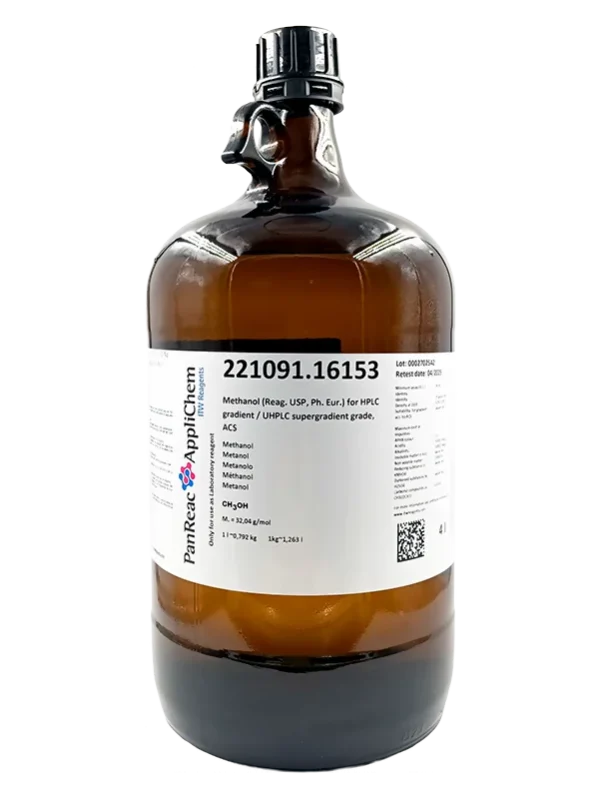 Metanol (Reag. USP, Ph. Eur.) grado HPLC gradiente / UHPLC supergradiente, ACS. CAS 67-56-1 . Envase de vidrio ámbar de 4 Litros. CODIGO DE COMPRA PANR221091.16153