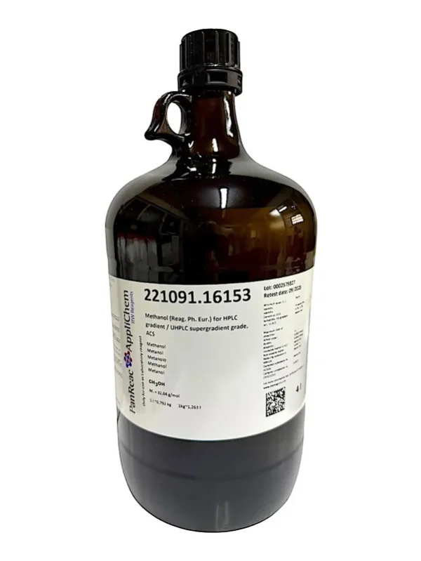 Metanol (Reag. USP, Ph. Eur.) grado HPLC gradiente / UHPLC supergradiente, ACS. CAS 67-56-1 .  Envase de vidrio ámbar de 4 Litros. CODIGO DE COMPRA PANR221091.16153