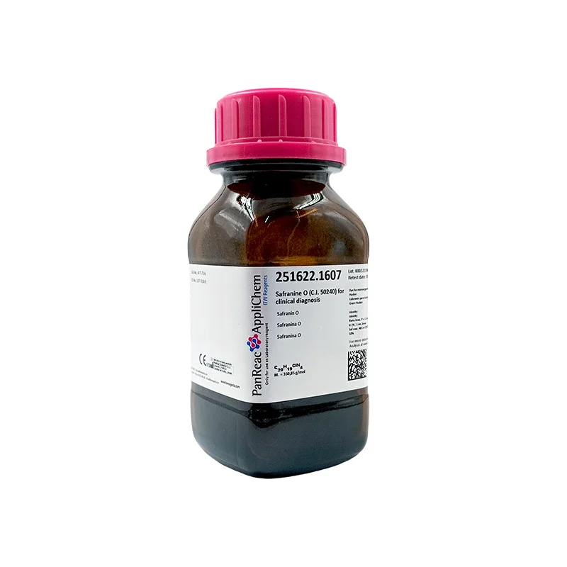 Safranina O (CE-IVD) (C.I. 50240) para microscopía, para diagnóstico clínico. CAS 477-73-6 . Frasco de vidrio ámbar de 50 gr. CODIGO DE COMPRA: PANR251622.1607