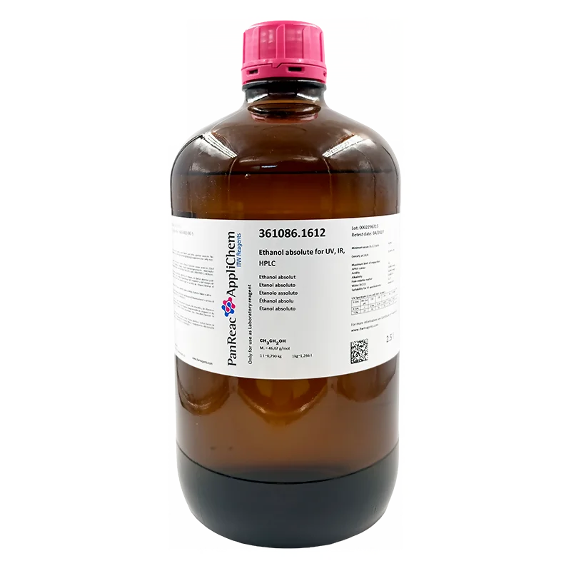 Etanol absoluto para UV, IR, HPLC. CAS 64-17-5 . Botella de vidrio ámbar de 2,5 Litros. CODIGO DE COMPRA: PANR361086.1612