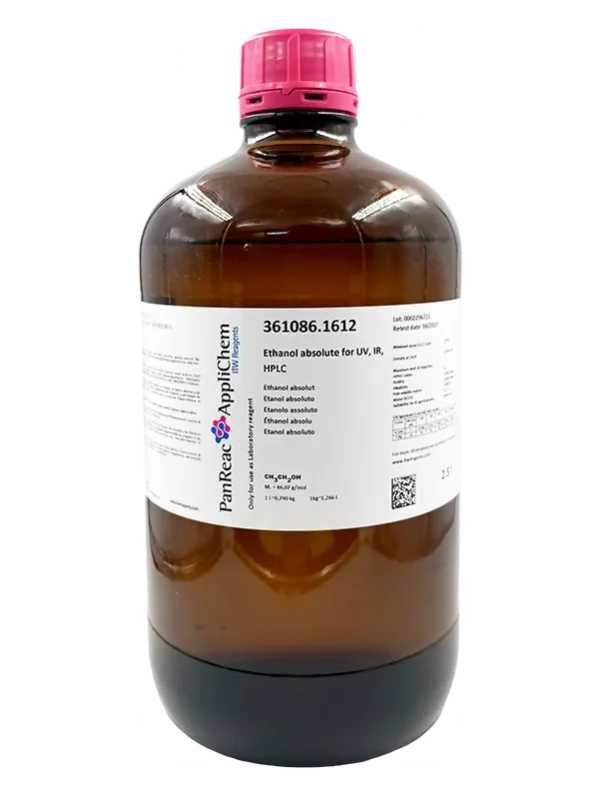 Etanol absoluto para UV, IR, HPLC. CAS 64-17-5 . Botella de vidrio ámbar de 2,5 Litros. CODIGO DE COMPRA: PANR361086.1612