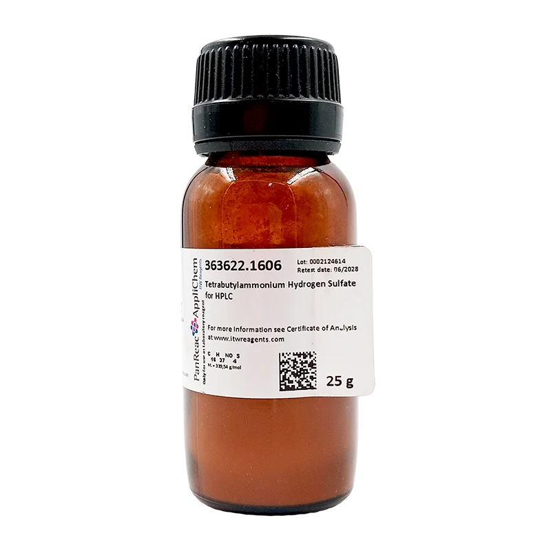 Tetrabutilamonio Hidrógeno Sulfato para HPLC. Envase de vidrio ámbar de 25 gr. CAS 32503-27-8 . CODIGO DE COMPRA: PANR363622.1606