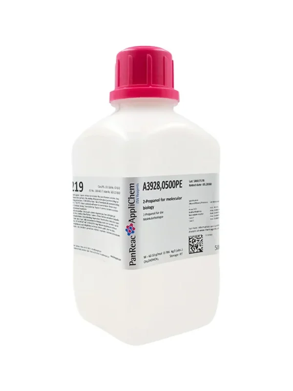 2-Propanol para biología molecular. CAS 67-63-0 . Envase plástico de 500 ml. CODIGO DE COMPRA: APPLA3928.0500PE