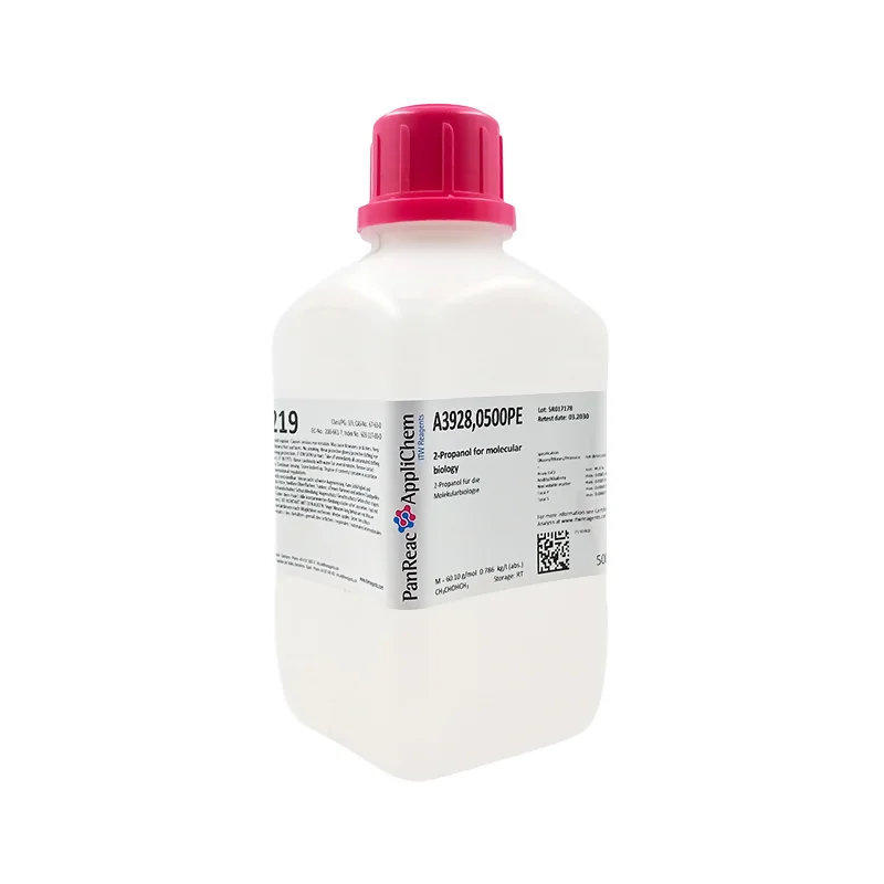 2-Propanol para biología molecular. CAS 67-63-0 . Envase plástico de 500 ml. CODIGO DE COMPRA: APPLA3928.0500PE