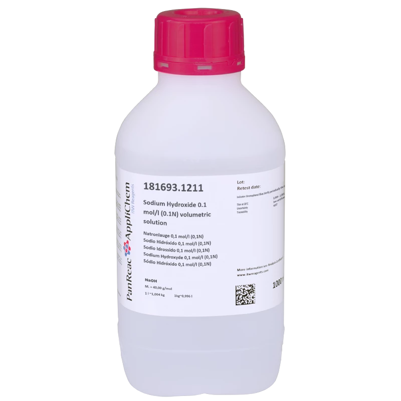 Sodio Hidróxido 0,1 mol/l (0,1N) (Reag. USP, Ph. Eur.). Envase de plástico de 1 Litro. Solución lista para usar. Trazable a NIST. CODIGO DE COMPRA: PANR181693.1211
