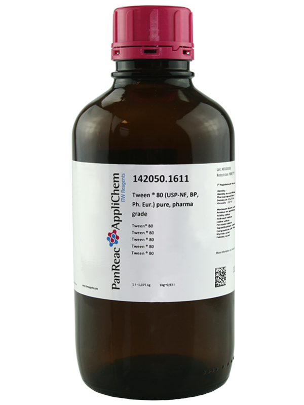 Tween ® 80 (USP-NF, BP, Ph. Eur.) grado farma, BioChemica. CAS 9005-65-6.  ENVASE: Vidrio de 1 Lt. CODIGO DE COMPRA: PANR142050.1611