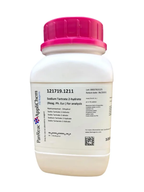 Sodio Tartrato 2-hidrato (Reag. Ph. Eur.) para análisis. CAS 6106-24-7  Envase de plástico de 1 Kg. CODIGO DE COMPRA : PANR121719.1211
