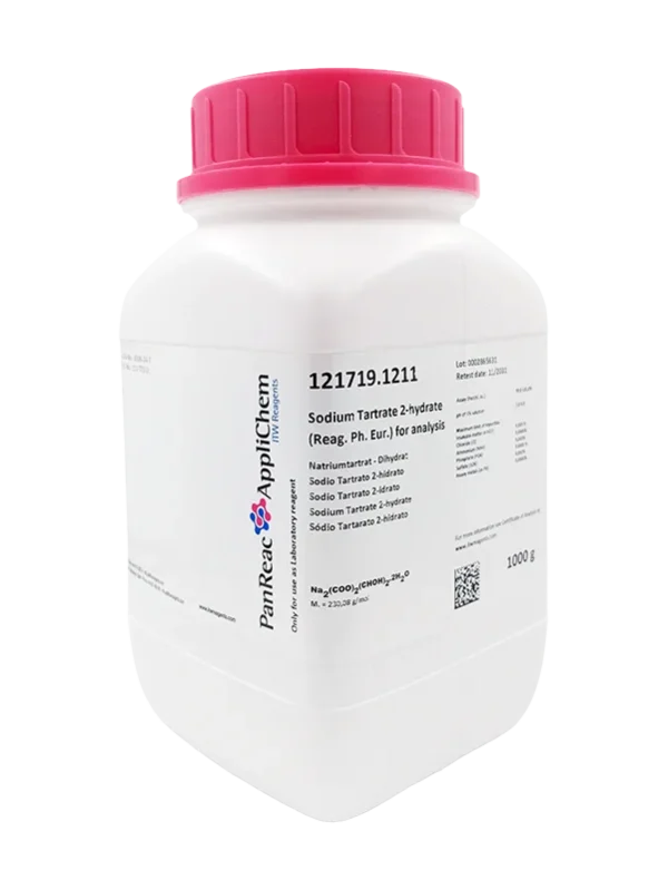 Sodio Tartrato 2-hidrato (Reag. Ph. Eur.) para análisis. CAS 6106-24-7  Envase de plástico de 1 Kg. CODIGO DE COMPRA : PANR121719.1211