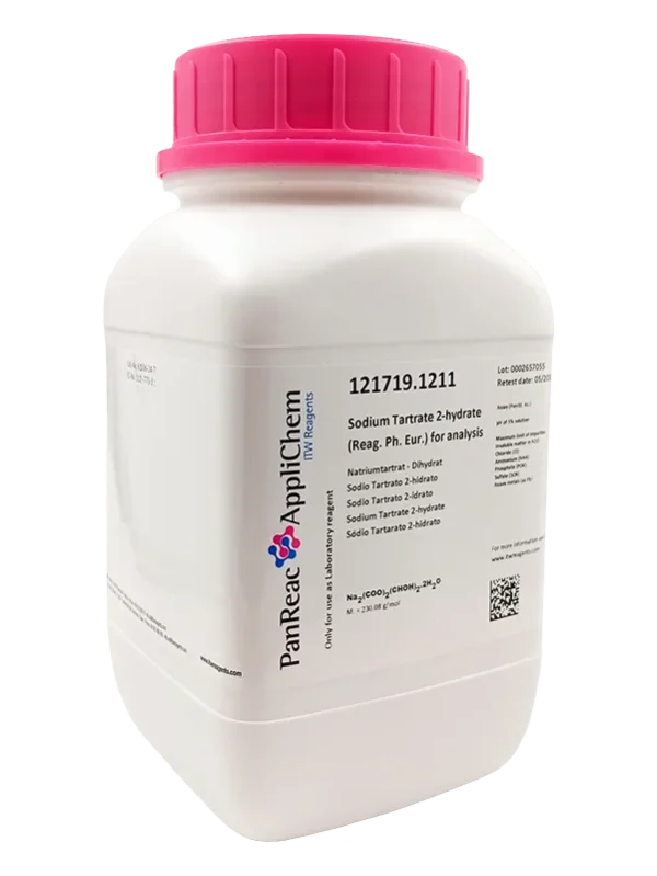 Sodio Tartrato 2-hidrato (Reag. Ph. Eur.) para análisis. CAS 6106-24-7  Envase de plástico de 1 Kg. CODIGO DE COMPRA : PANR121719.1211