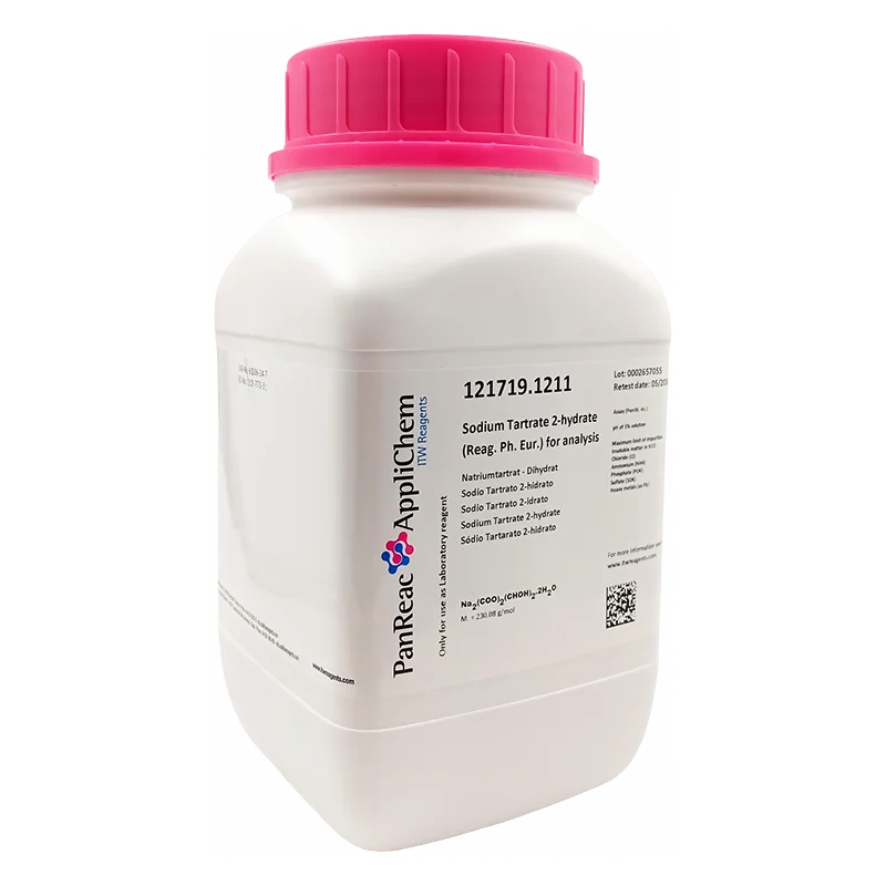 Sodio Tartrato 2-hidrato (Reag. Ph. Eur.) para análisis. CAS 6106-24-7 Envase de plástico de 1 Kg. CODIGO DE COMPRA : PANR121719.1211