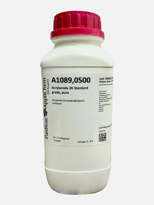 Acrilamida 2K Preparado estándar, extrapura. CAS 79-06-1 . Envase de plástico de 500 gr. CODIGO DE COMPRA: APPLA1089.0500